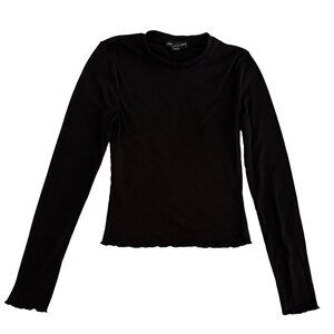 Streetwear Society Black Ribbed Long Sleeve Crop Top S